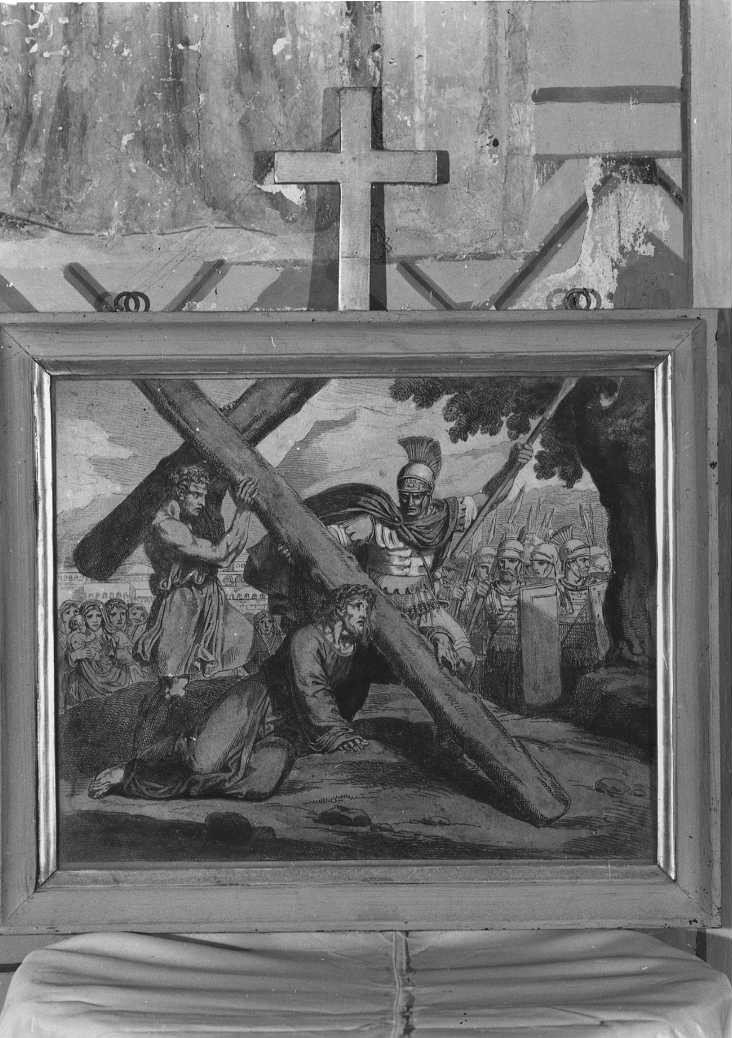 stazione IX: Gesù cade sotto la croce la terza volta (dipinto, elemento d'insieme) - ambito marchigiano (sec. XIX)