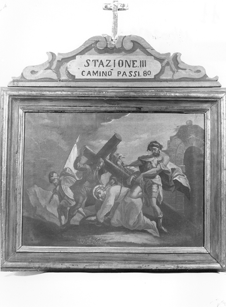 stazione III: Gesù cade sotto la croce la prima volta (Via Crucis, elemento d'insieme) - ambito marchigiano (fine sec. XVII)