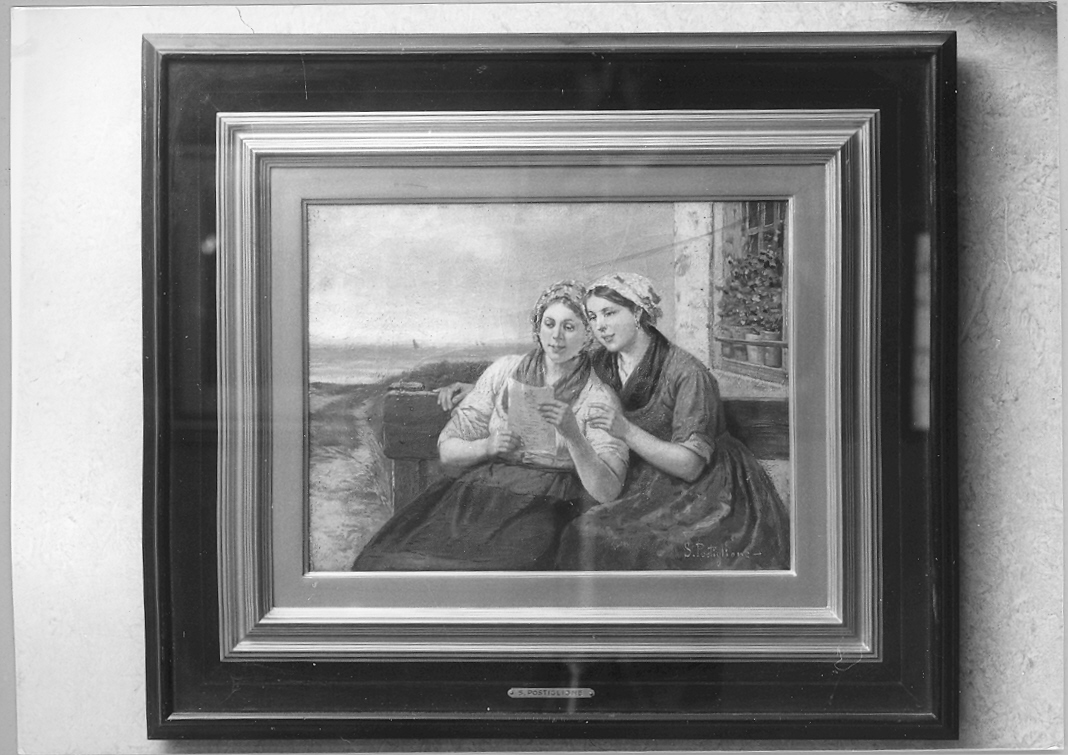 due donne leggono una lettera (dipinto) di Postiglione Salvatore (secc. XIX/ XX)