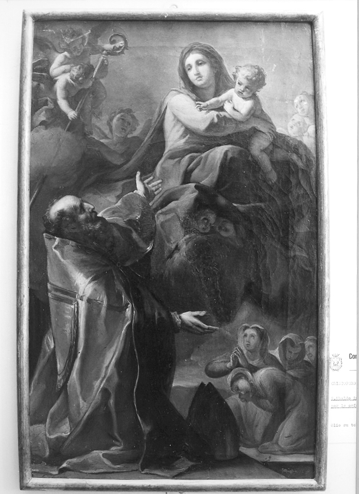 Sant'Ubaldo intercede presso la Madonna con Bambino per le orfanelle (dipinto) di Unterberger Cristoforo (seconda metà sec. XVIII)