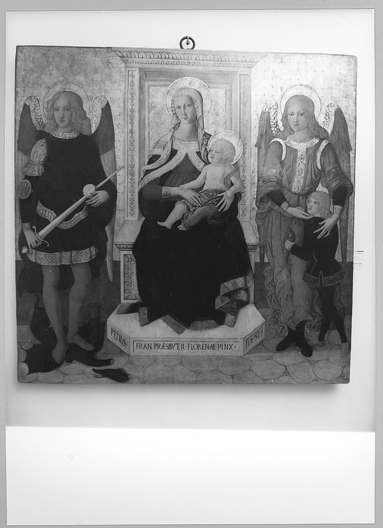 Madonna con Bambino, San Michele Arcangelo e San Raffaele con Tobiolo (dipinto) di Fiorentino Pier Francesco (sec. XV)