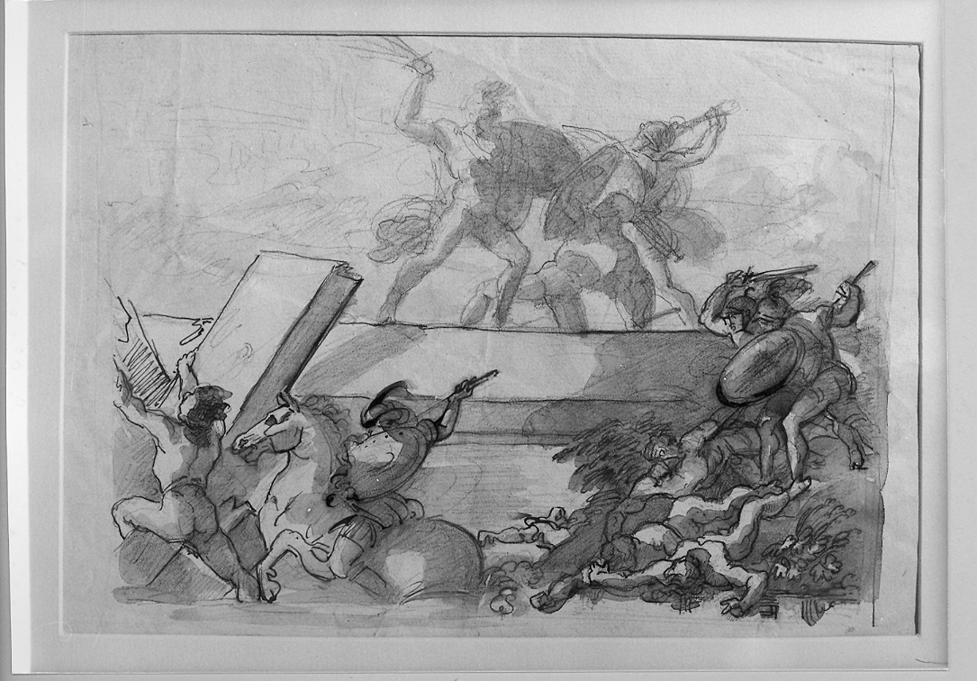 battaglia tra fanti e cavalieri (disegno) di Duranti Fortunato (sec. XIX)