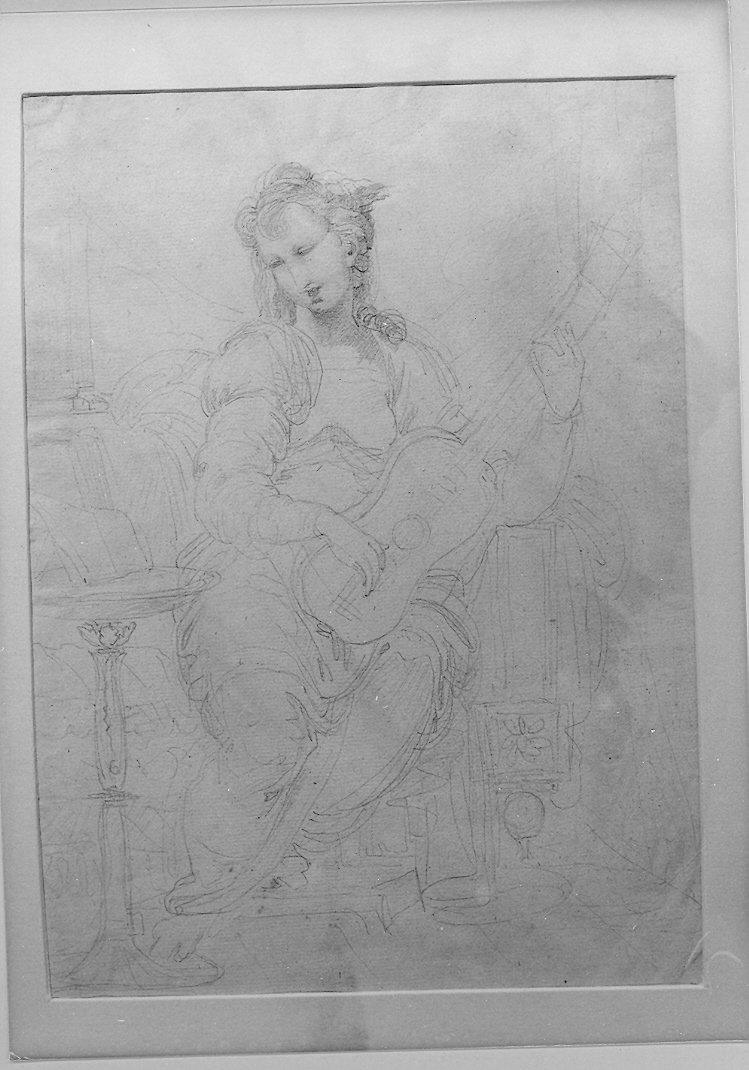 figura femminile che suona un liuto (disegno) di Duranti Fortunato (sec. XIX)