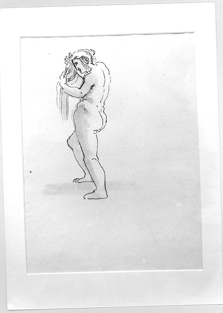 figura femminile ignuda che si spazzola i capelli (disegno) di Duranti Fortunato (sec. XIX)