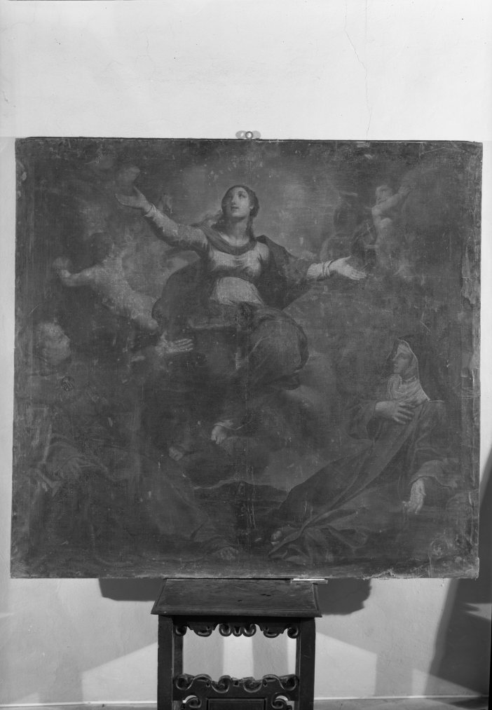 Madonna Assunta in cielo e i Santi Bernardino da Siena e Elisabetta d`Ungheria (dipinto) di Ridolfi Claudio (prima metà sec. XVII)