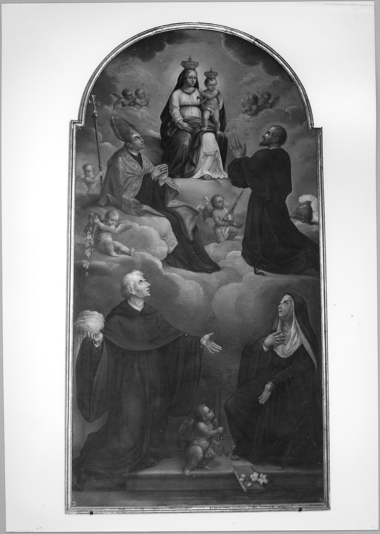 Madonna con Bambino, Beato Antonio da Amendola, Santa Chiara, San Clemente da Osimo e Sant'Agostino (dipinto) - ambito marchigiano (sec. XVIII)