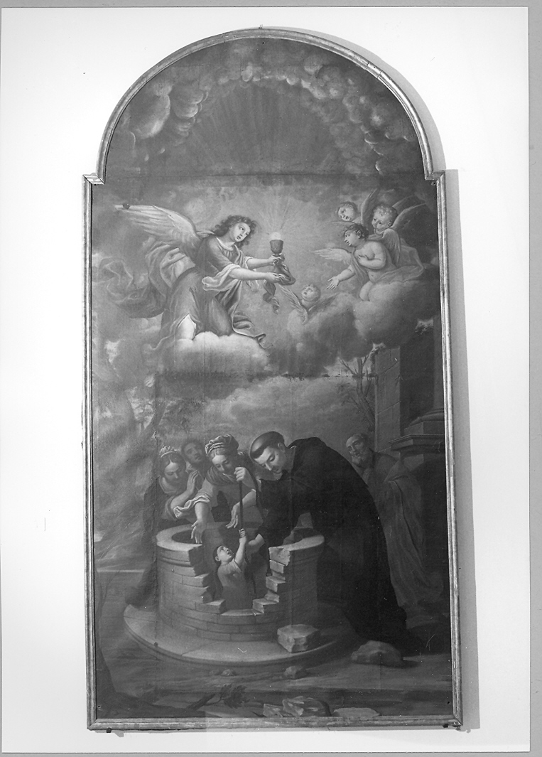 San Giovanni di Sahagun salva un bambino caduto nel pozzo (dipinto) - ambito marchigiano (sec. XVII)