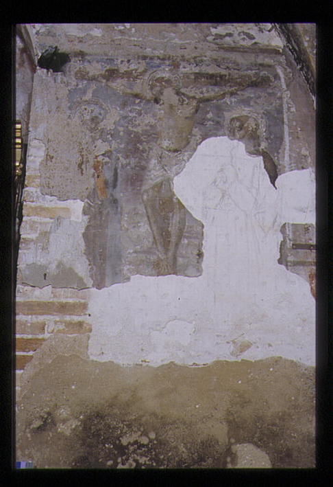 crocifissione di Cristo con la Madonna, San Giovanni Evangelista, Stephaton e Longino (dipinto) - ambito marchigiano (inizio sec. XVIII)
