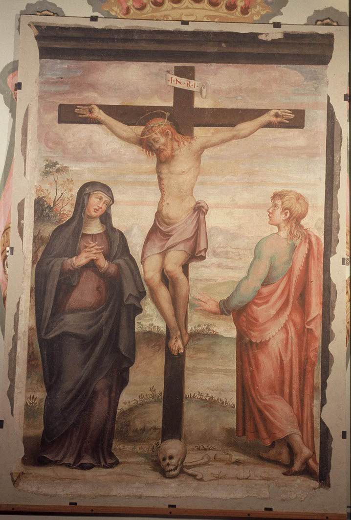 Cristo crocifisso (dipinto) di Salvolini Giustino detto Giustino Episcopi (sec. XVI)