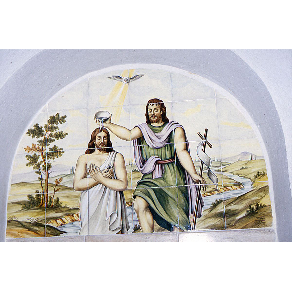 battesimo di Cristo (lunetta) - manifattura marchigiana (sec. XX)