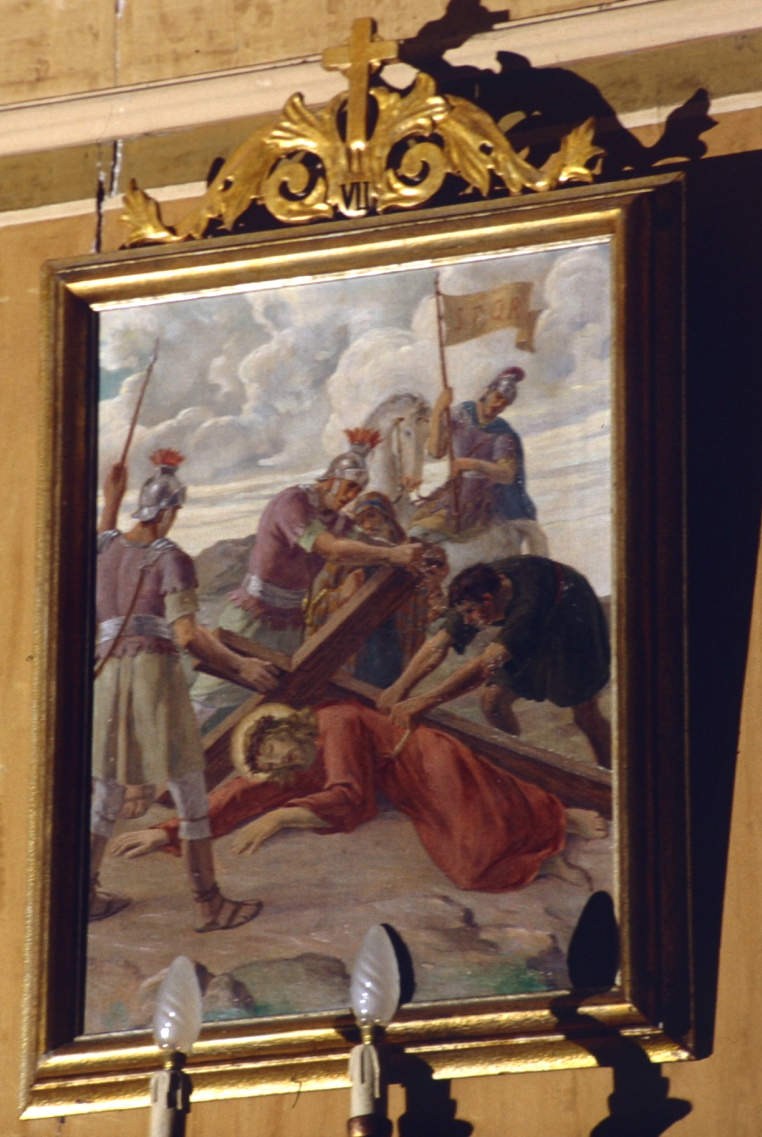 stazione VII: Gesù cade sotto la croce la seconda volta (Via Crucis, elemento d'insieme) di Pavisa Ciro (sec. XIX)