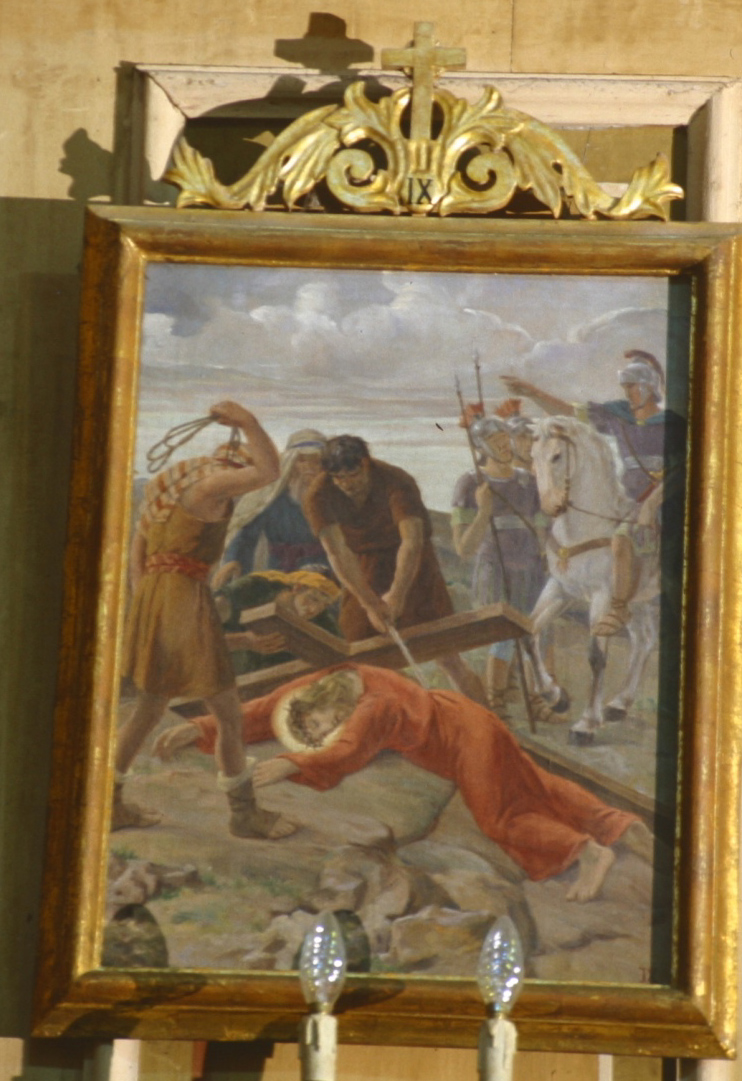 stazione IX: Gesù cade sotto la croce la terza volta (Via Crucis, elemento d'insieme) di Pavisa Ciro (sec. XIX)
