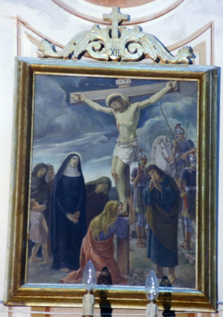stazione XII: Gesù innalzato e morto in croce (Via Crucis, elemento d'insieme) di Pavisa Ciro (sec. XIX)