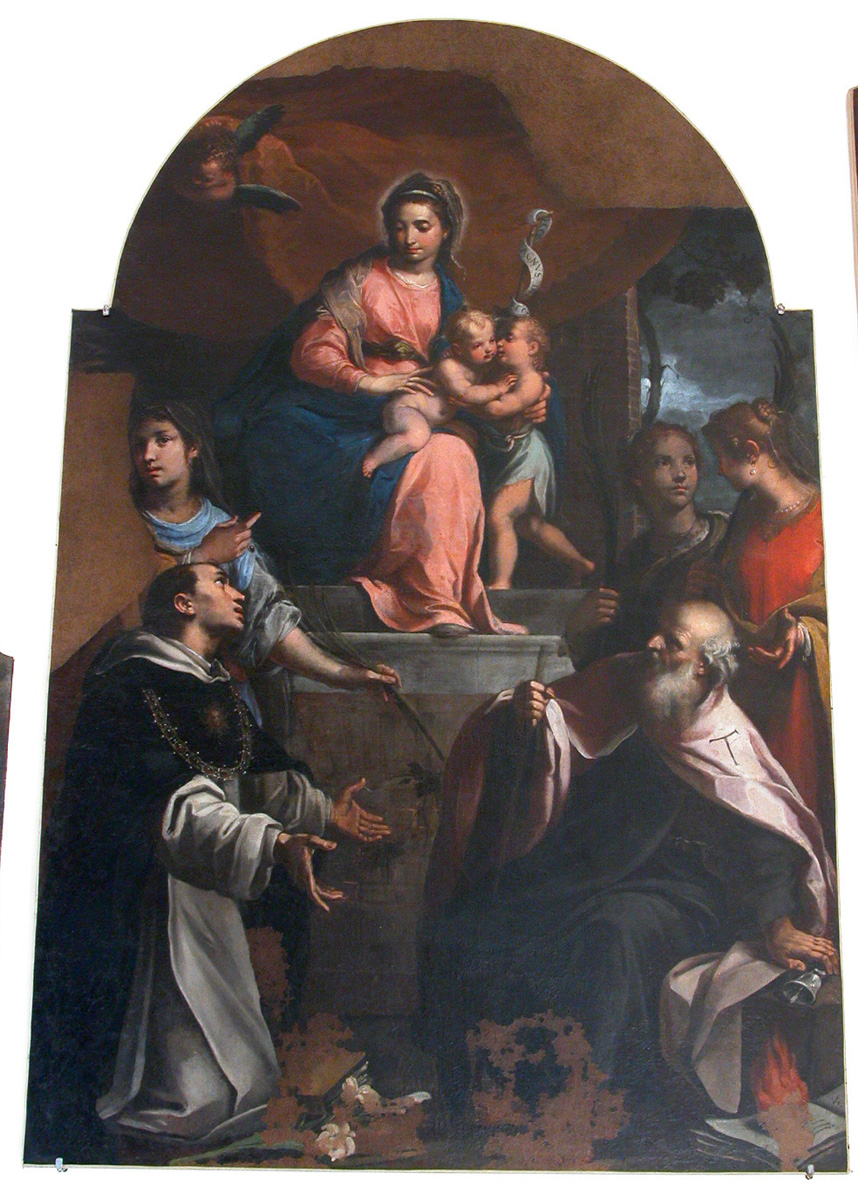 Madonna in trono e Santi (dipinto) di Ridolfi Claudio (sec. XVII)