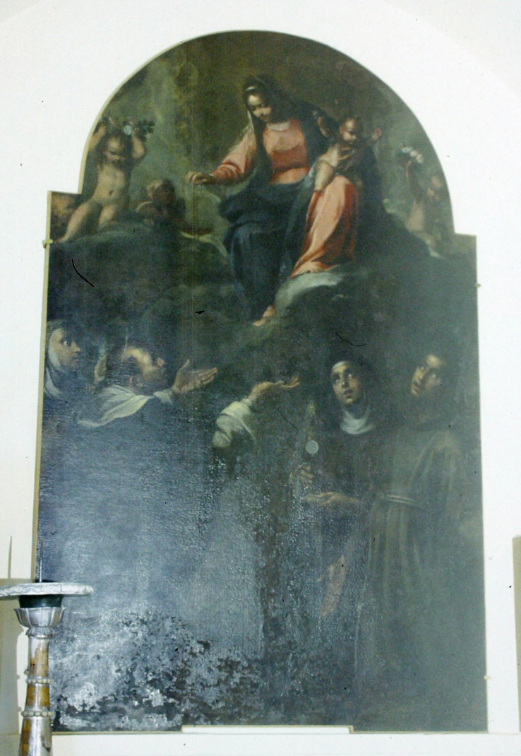 Madonna del Rosario con Santi (dipinto) di Ridolfi Claudio (sec. XVII)