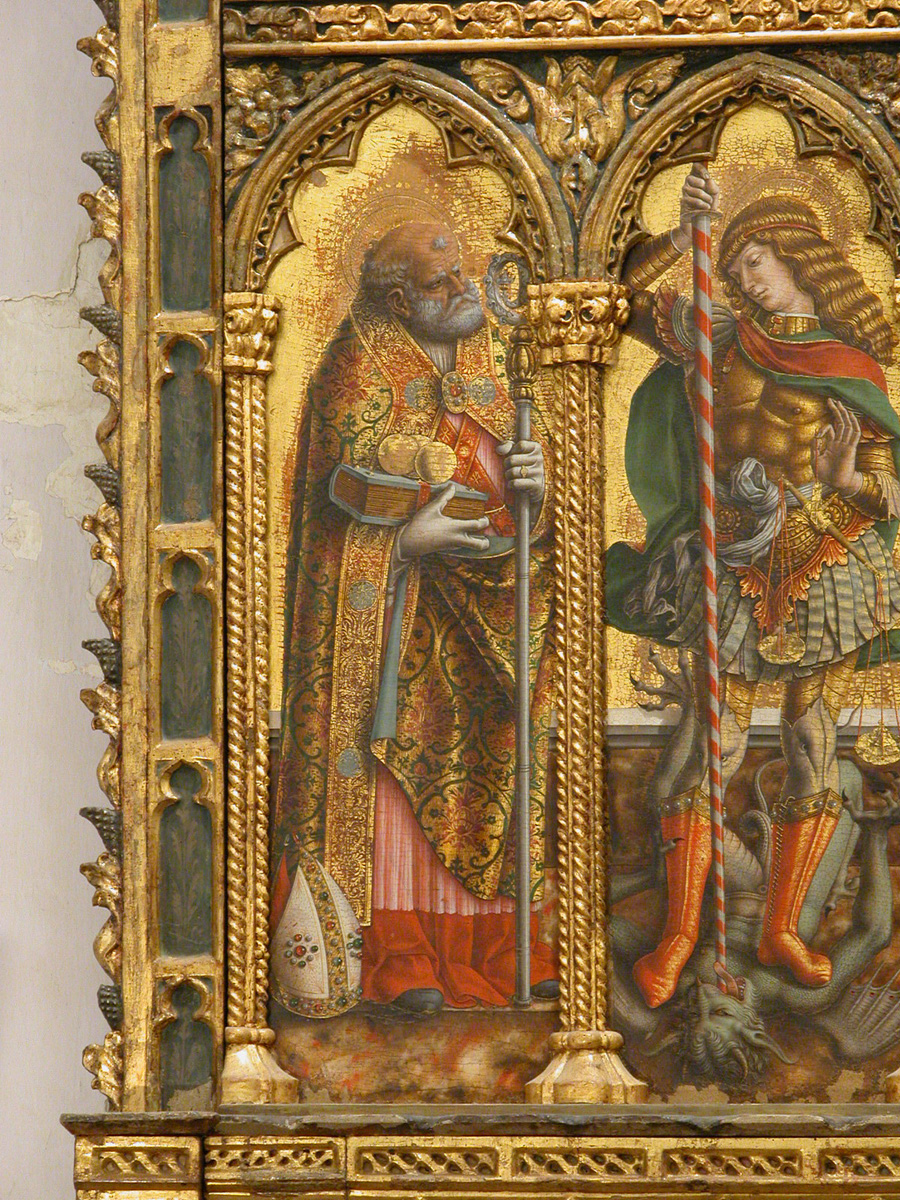 San Nicola di Bari (scomparto di polittico, elemento d'insieme) di Crivelli Carlo, Crivelli Vittore (ultimo quarto sec. XV)