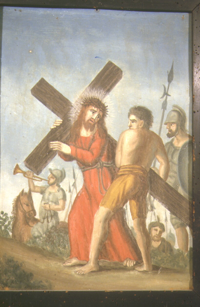 stazione II: Gesù caricato della croce (dipinto, elemento d'insieme) - bottega marchigiana (primo quarto sec. XX)