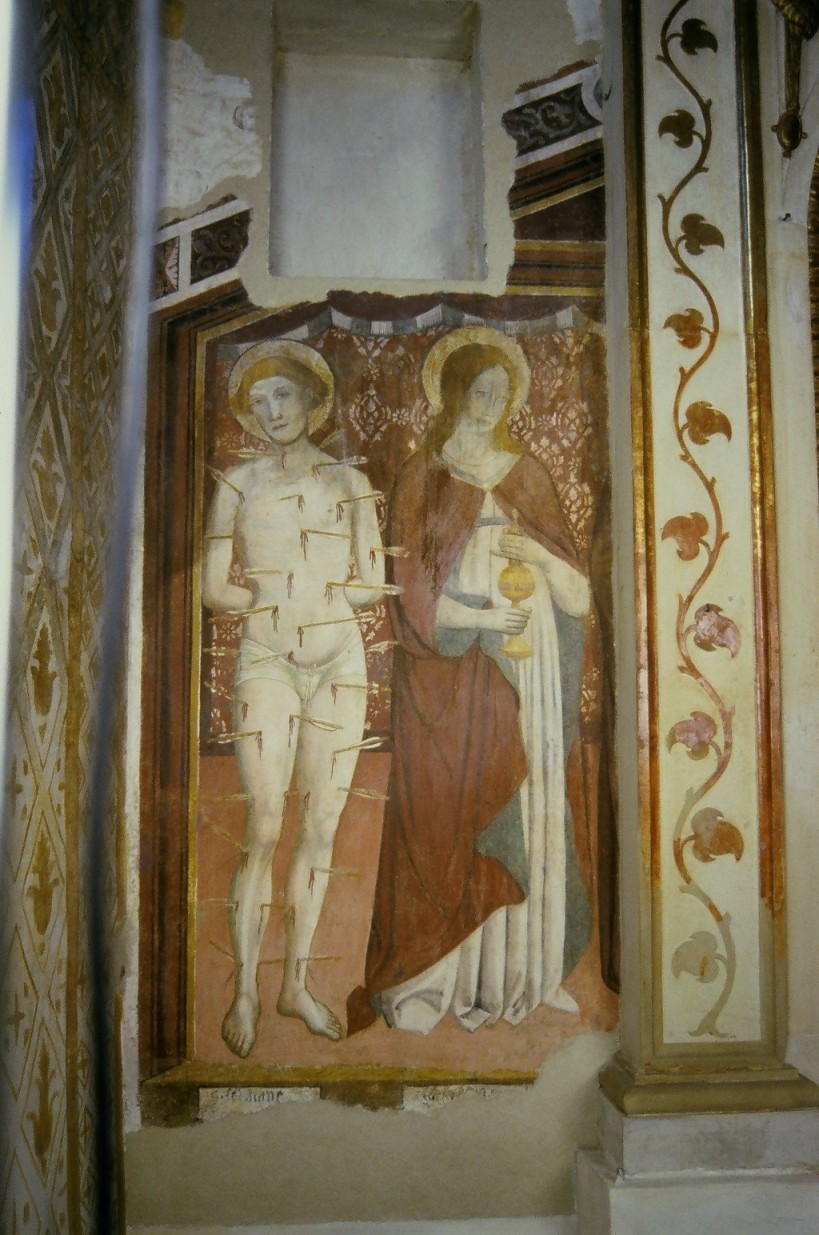 San Sebastiano e Maria di Magdala (dipinto, elemento d'insieme) - bottega umbro-marchigiana (prima metà sec. XV)