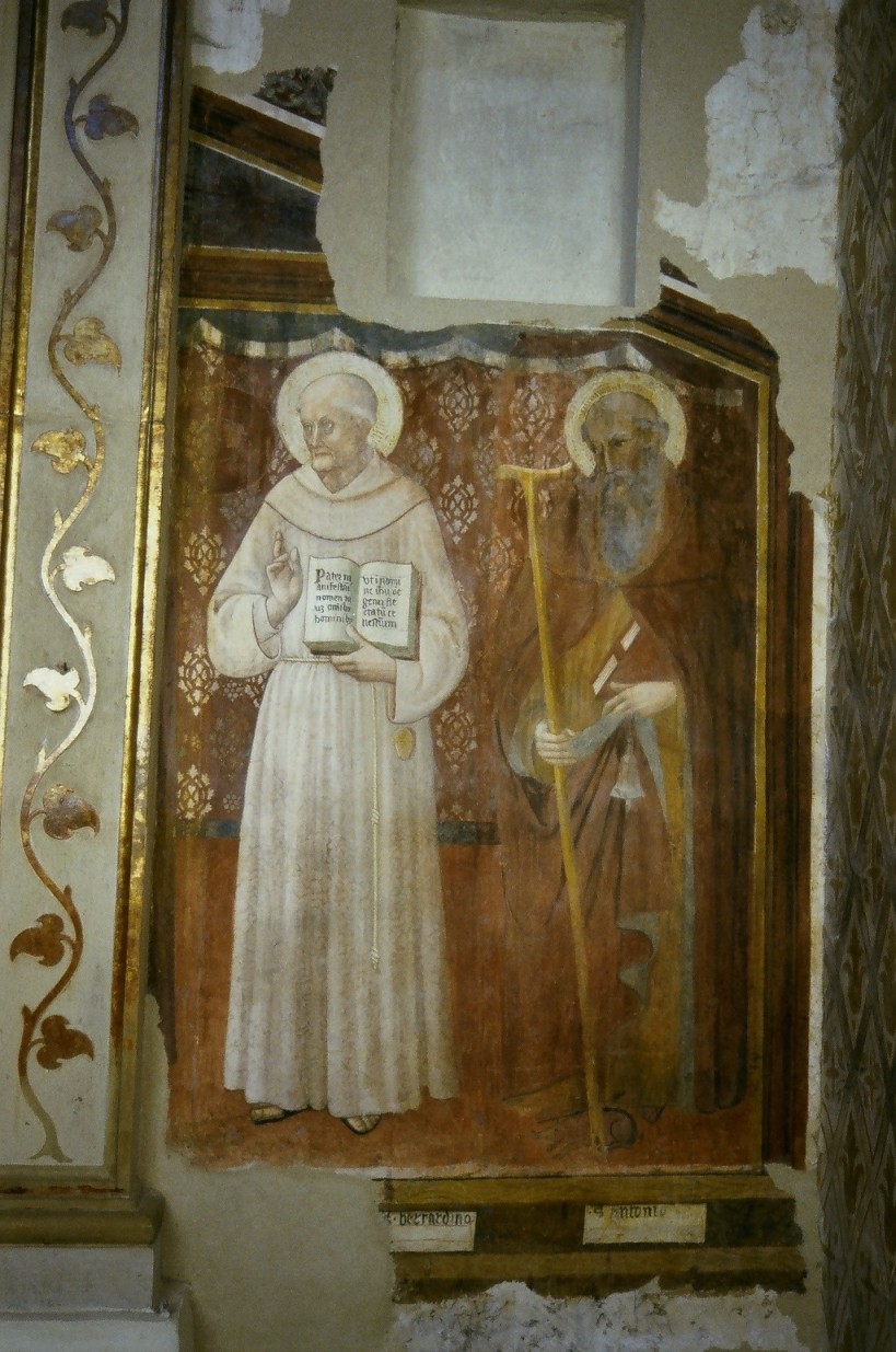 San Bernardino da Siena e Sant'Antonio abate (dipinto, elemento d'insieme) - bottega umbro-marchigiana (prima metà sec. XV)