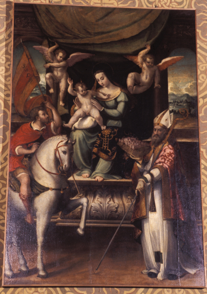 Madonna con Bambino, Sant'Eustachio e Sant'Eleuterio (dipinto) di Nobili Durante (ultimo quarto sec. XVI)