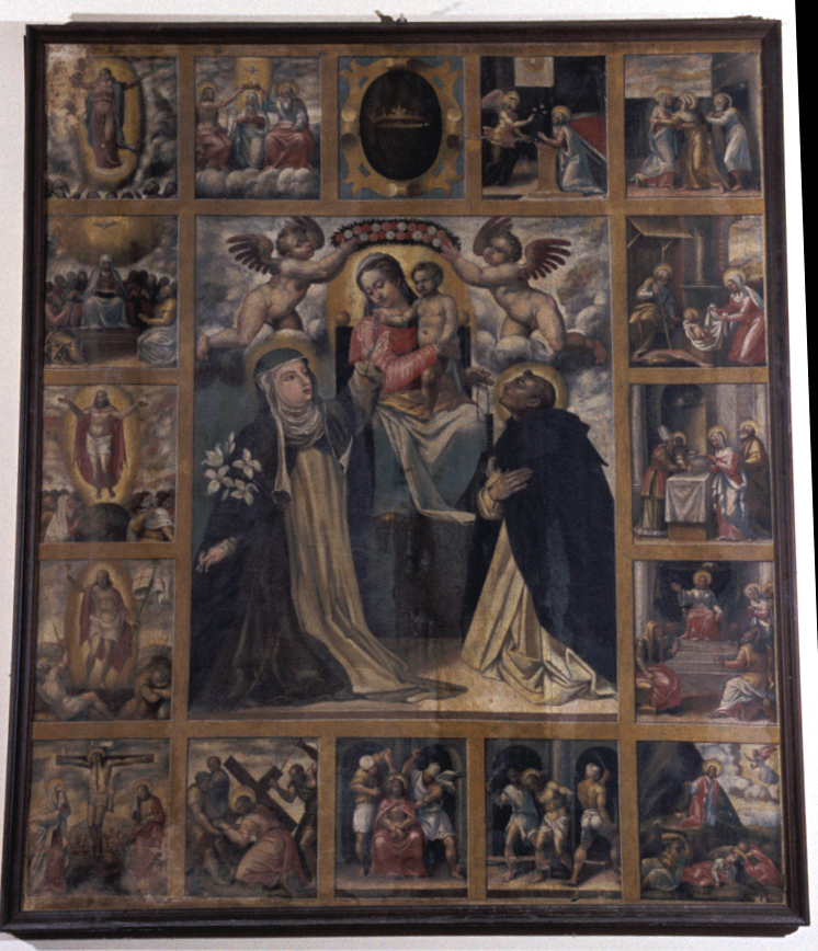 Madonna del Rosario con San Domenico, Santa Caterina da Siena (dipinto) - ambito marchigiano (sec. XVI)