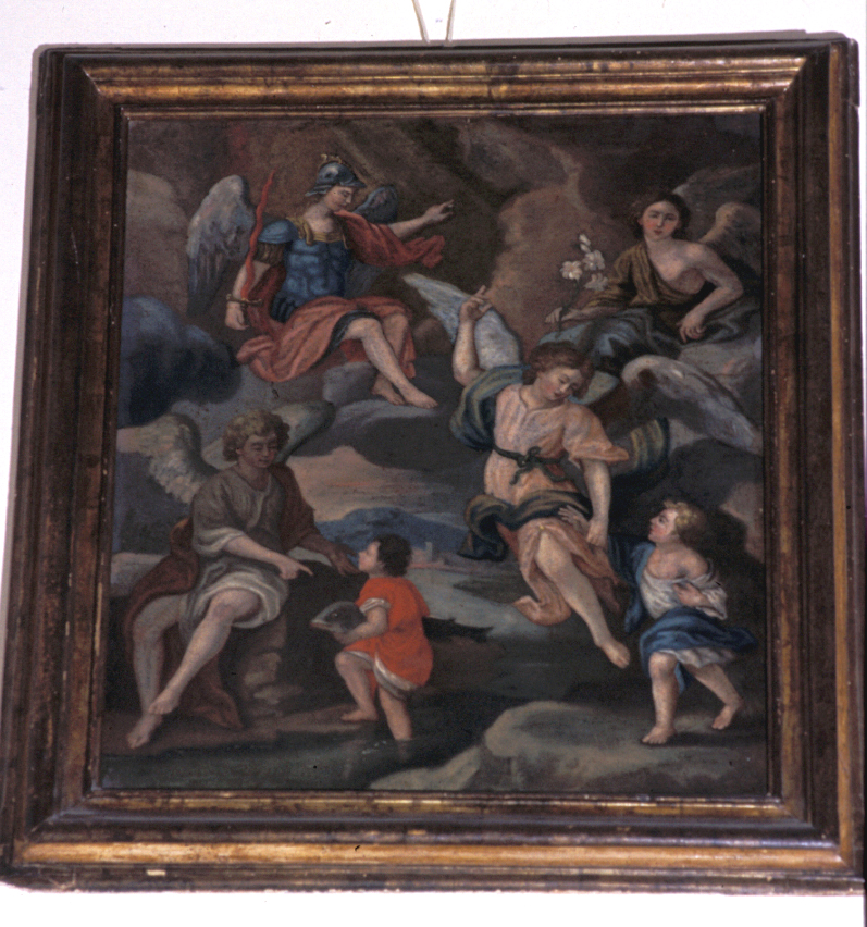 San Michele Arcangelo, San Gabriele Arcangelo e San Raffaele Arcangelo (dipinto) - ambito marchigiano (sec. XIX)