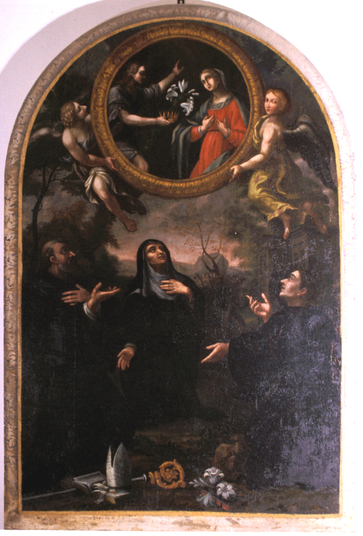 Annunciazione con San Benedetto, Santa Scolastica e San Nicola (dipinto) - ambito marchigiano (sec. XVII)
