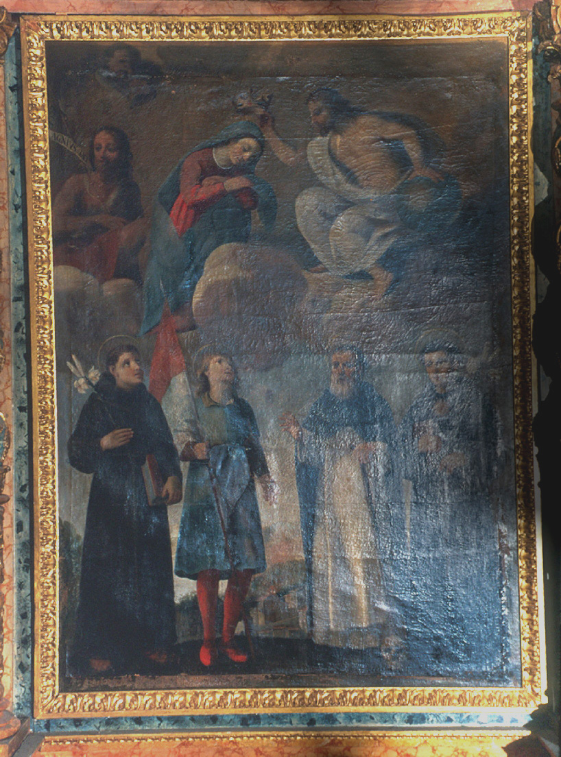 incornazione di Maria Vergine tra i Santi Antonio da Padova, Venanzio, Macario, Nicola da Tolentino e Giovanni Battista (dipinto) - ambito marchigiano (sec. XVIII)