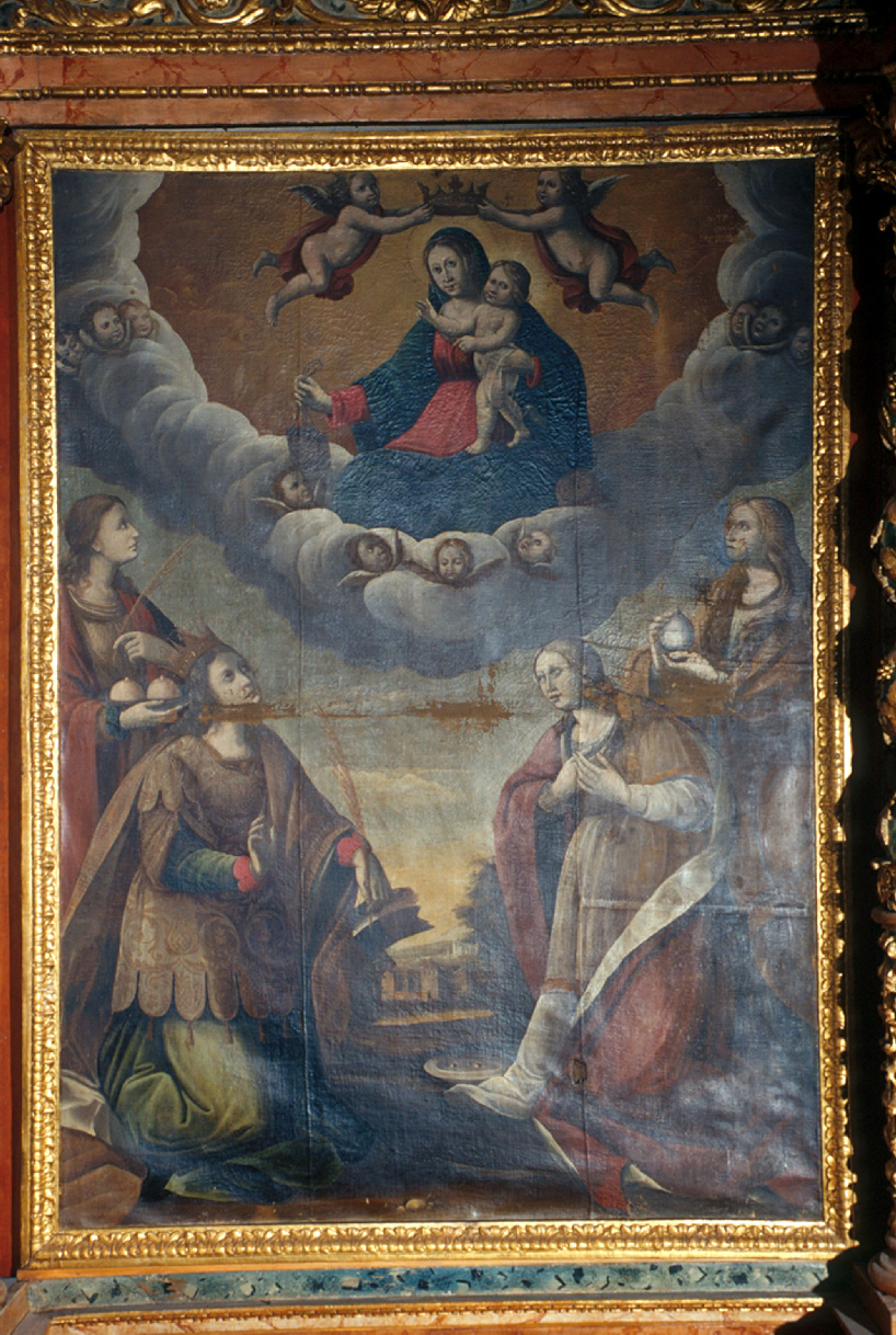 Madonna del Carmine con Sant'Agata, Santa Caterina d'Alessandria, Santa Lucia e Santa Maria Maddalena (dipinto, elemento d'insieme) - ambito marchigiano (sec. XVIII)