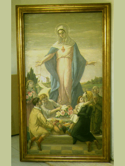 Madonna del Sacro Cuore e oranti (dipinto, elemento d'insieme) di Pavisa Ciro (seconda metà sec. XX)