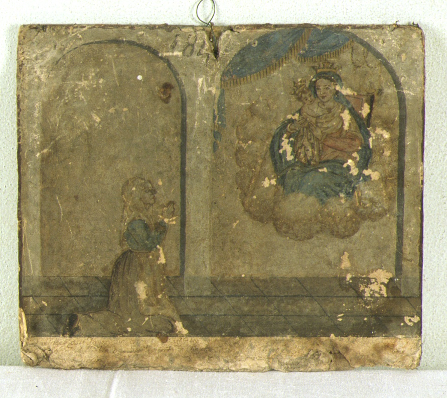 miracolo della Madonna del Pelingo: figura femminile che prega (ex voto) - bottega marchigiana (sec. XIX)