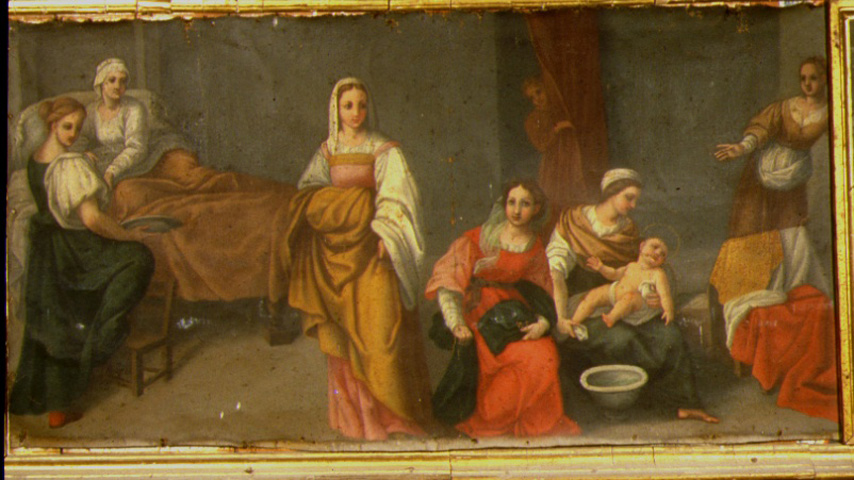 Nascita di Santa Chiara (dipinto, ciclo) di Sparagnini Maurizio (sec. XVIII)