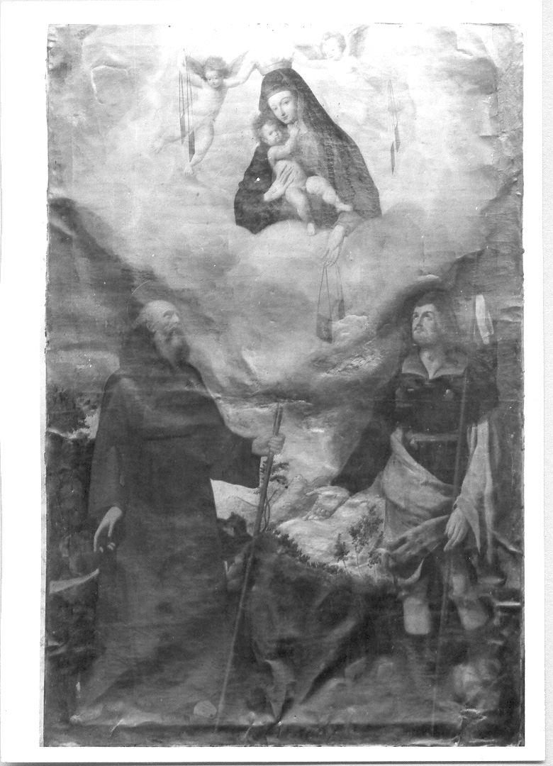Madonna del Carmelo tra San Francesco di Paola e San Rocco (dipinto) di Peruzzini Domenico (attribuito) (sec. XVII)