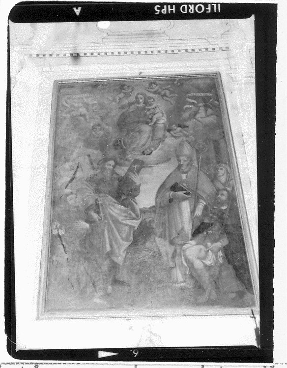 Madonna con Bambino in gloria e Santi (dipinto) - ambito marchigiano-romagnolo (sec. XVII)