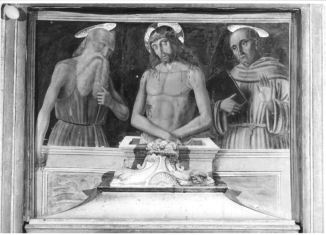Cristo morto tra i santi Girolamo e Bonaventura (dipinto) di Santi Giovanni (sec. XV)