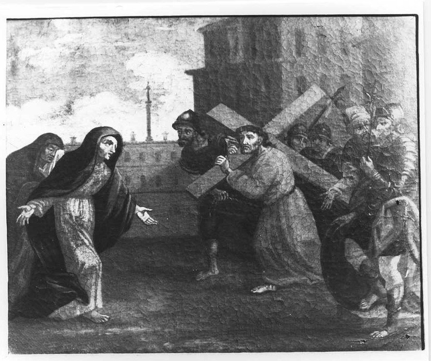 stazione IV: Gesù incontra la Madonna (Via Crucis, elemento d'insieme) di Fabiani Giambattista (e aiuti) (sec. XVIII)