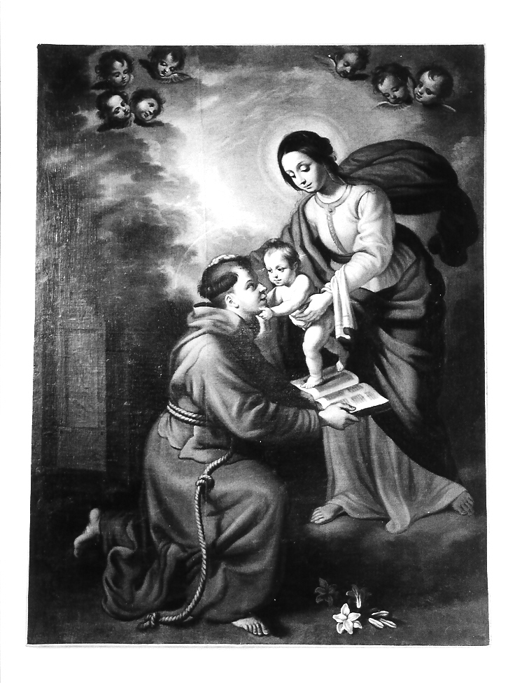 Madonna con Bambino e frate cappuccino (dipinto) di Guerrieri Giovanni Francesco (sec. XVII)