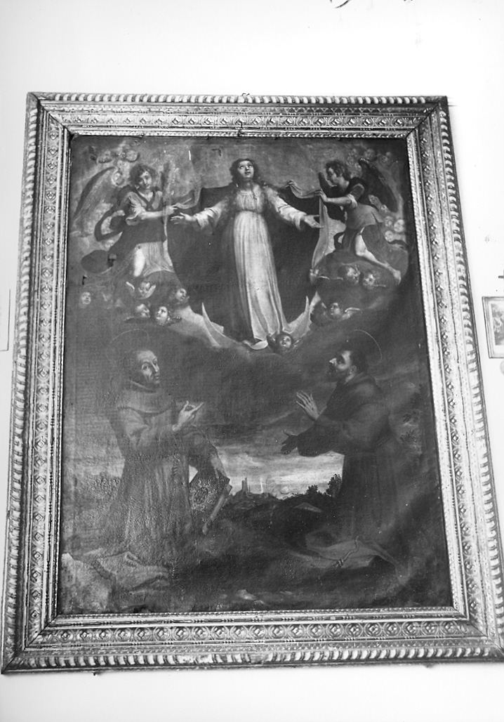 Madonna Immacolata con San Francesco e San Benardino (dipinto) di Pandolfi Giovanni Giacomo (attribuito) (sec. XVII)
