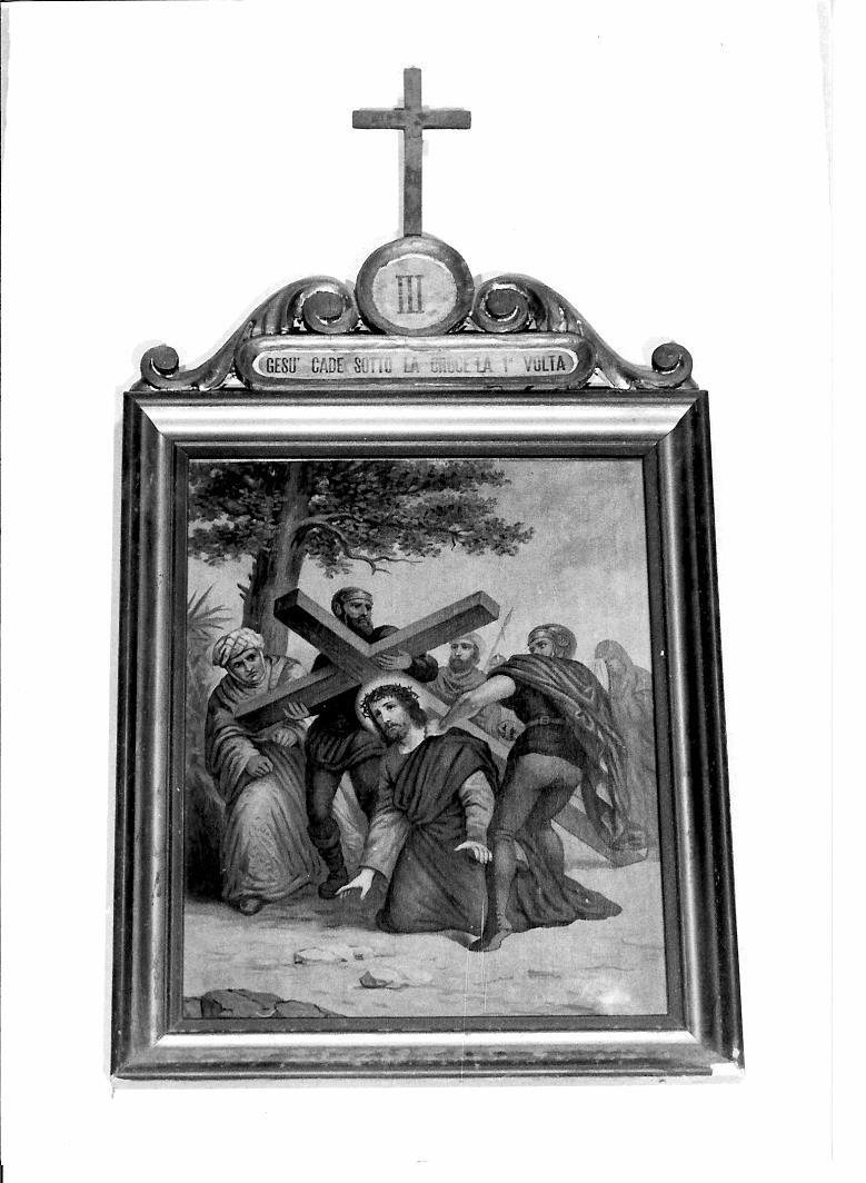 stazione III: Gesù cade sotto la croce la prima volta (dipinto, elemento d'insieme) - ambito marchigiano (prima metà sec. XIX)