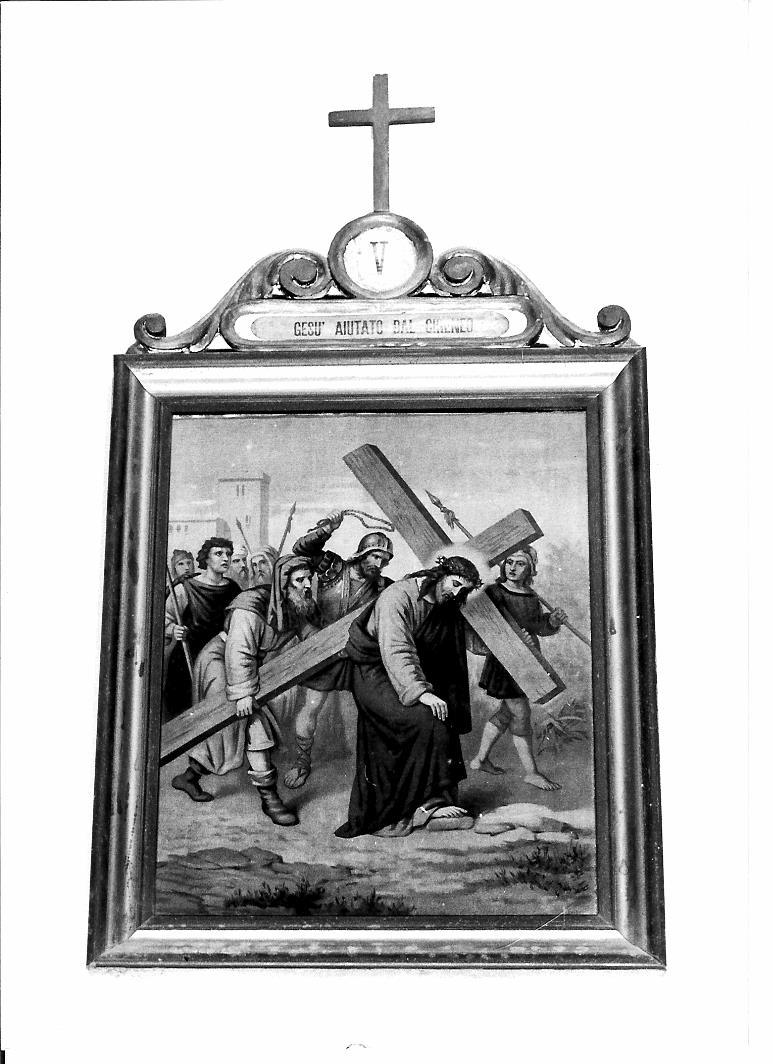 stazione V: Gesù aiutato da Simone il Cireneo a portare la croce (dipinto, elemento d'insieme) - ambito marchigiano (prima metà sec. XIX)
