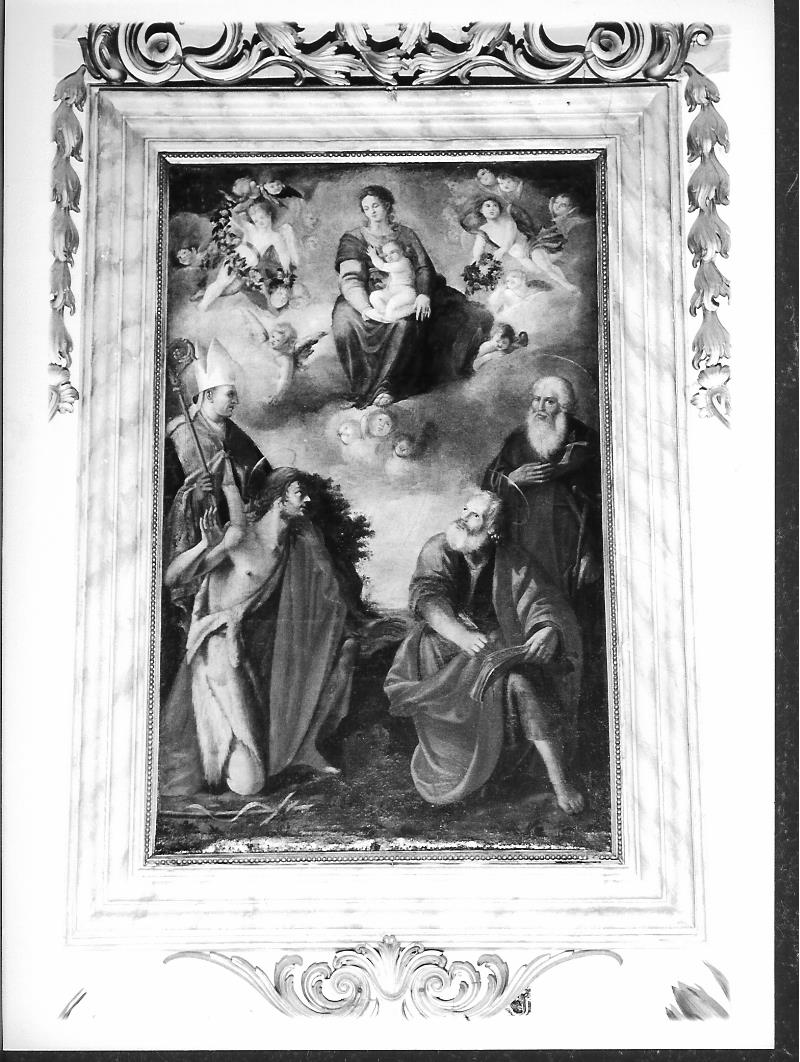 Madonna con Bambino in gloria con San Marco, San Giovanni, San Rocco e Sant'Antonio (dipinto) di Giangolini Bartolomeo (prima metà sec. XVII)