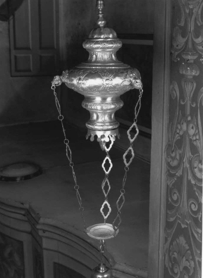 lampada pensile, coppia - bottega marchigiana (fine/inizio secc. XVII/ XVIII)