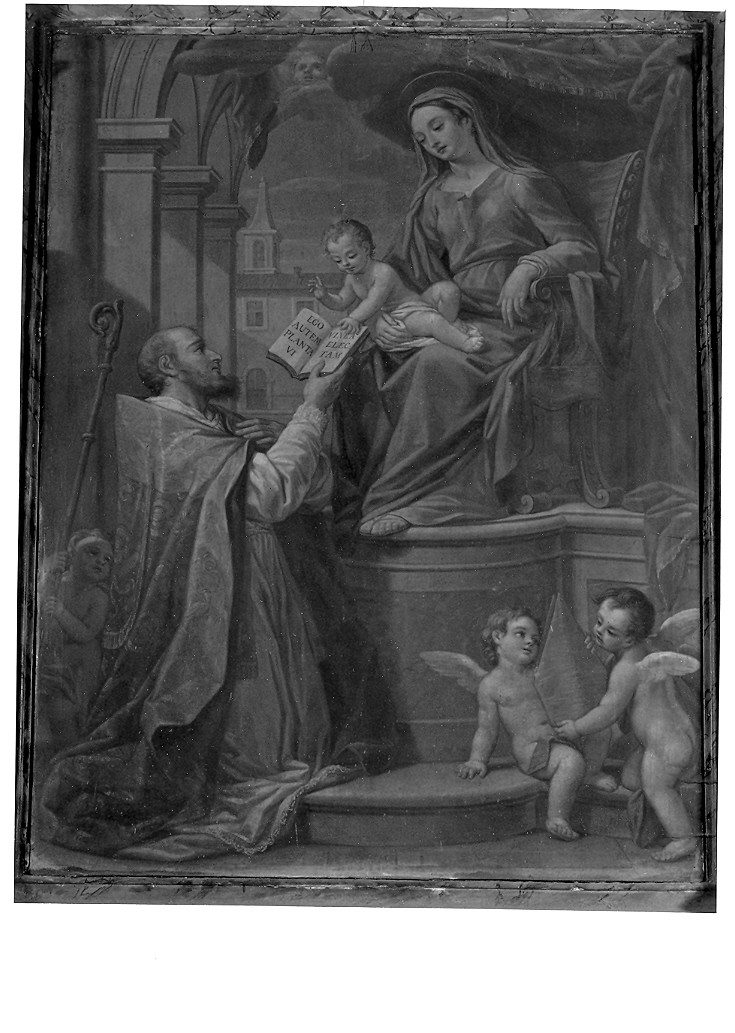 Madonna con Bambino e beato Rodolfo (dipinto) di Ferri Giovanni Francesco (sec. XVIII)