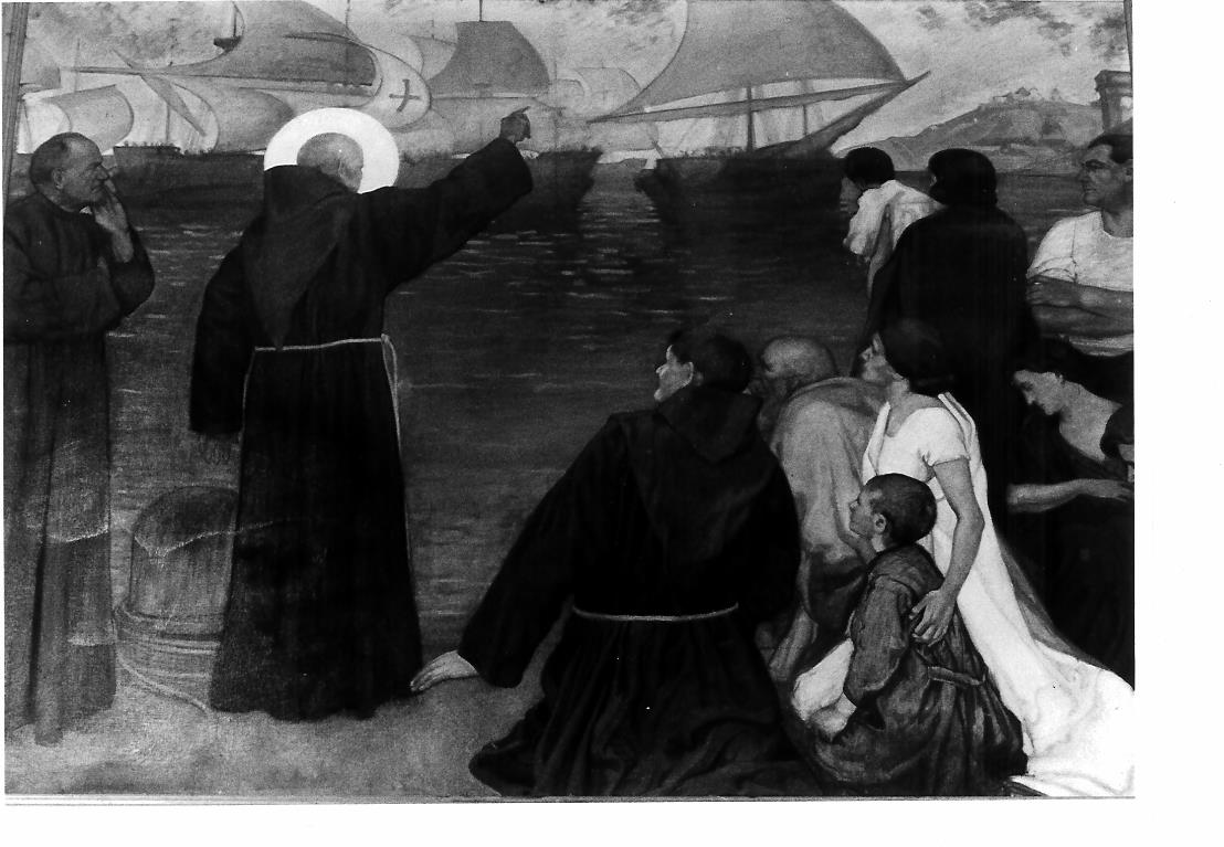 San Giacomo della Marca benedice le navi crociate in Ancona (dipinto) di Peruzzi Cesare (sec. XX)