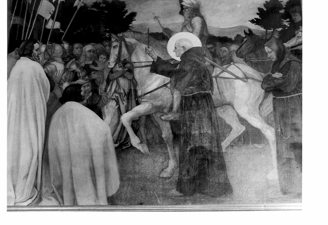 San Giacomo entra a Praga con l'imperatore Sigismondo (dipinto) di Peruzzi Cesare (sec. XX)