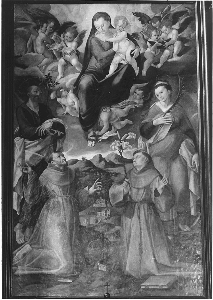 Madonna Assunta con San Giuseppe, San Francesco d'Assisi, Sant'Antonio da Padova e Sant'Agata (dipinto) di Magistris Simone de (sec. XVI)