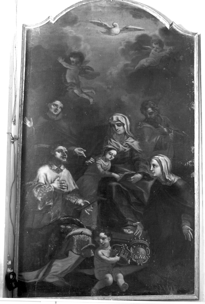 Maria Vergine bambina con Sant"Anna, San Luigi re di Francia, Beato Pietro da Treia, San Gioacchino, Sant'Elisabetta regina d'Ungheria (dipinto) - ambito marchigiano (sec. XVIII)