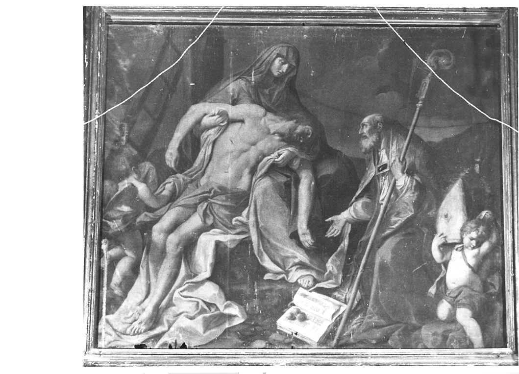 Pietà con San Nicola di Bari e angeli (dipinto) - ambito marchigiano (prima metà sec. XVIII)