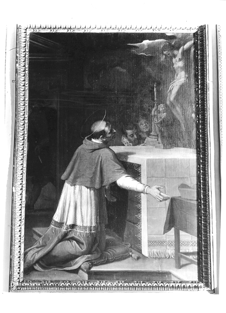 San Carlo Borromeo in adorazione della croce (dipinto) di Ridolfi Claudio (attribuito) (sec. XVII)
