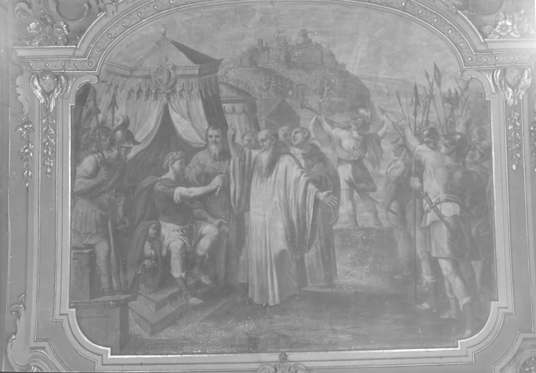 San Romualdo chiede clemenza a Ottone III (dipinto) di Malatesta Giuseppe (sec. XVII)